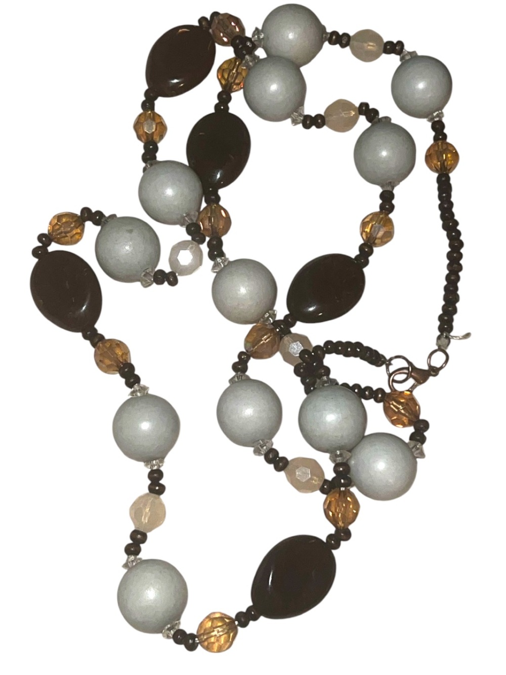 Vintage Women’s Brown and Gray Plaatic Glass Beaded Necklace